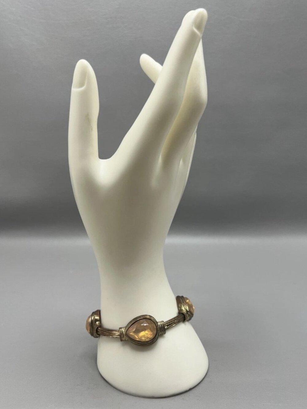 Vintage Style Champagne Crystal Stretch Bracelet Gold Tone Statement Jewelry